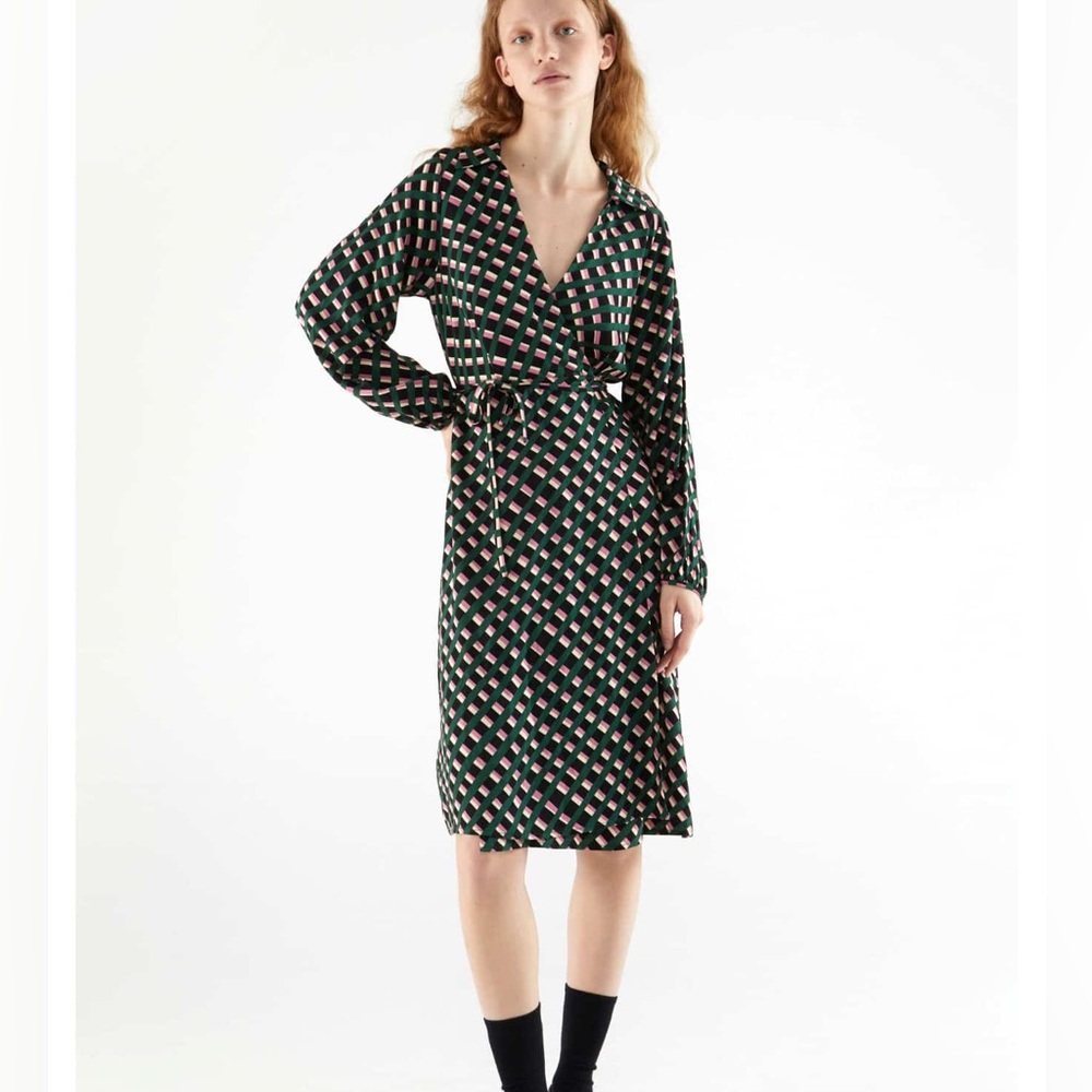 Compania Fantastica Midi Wrap Dress With Geometric Print And A Crossed Design, S